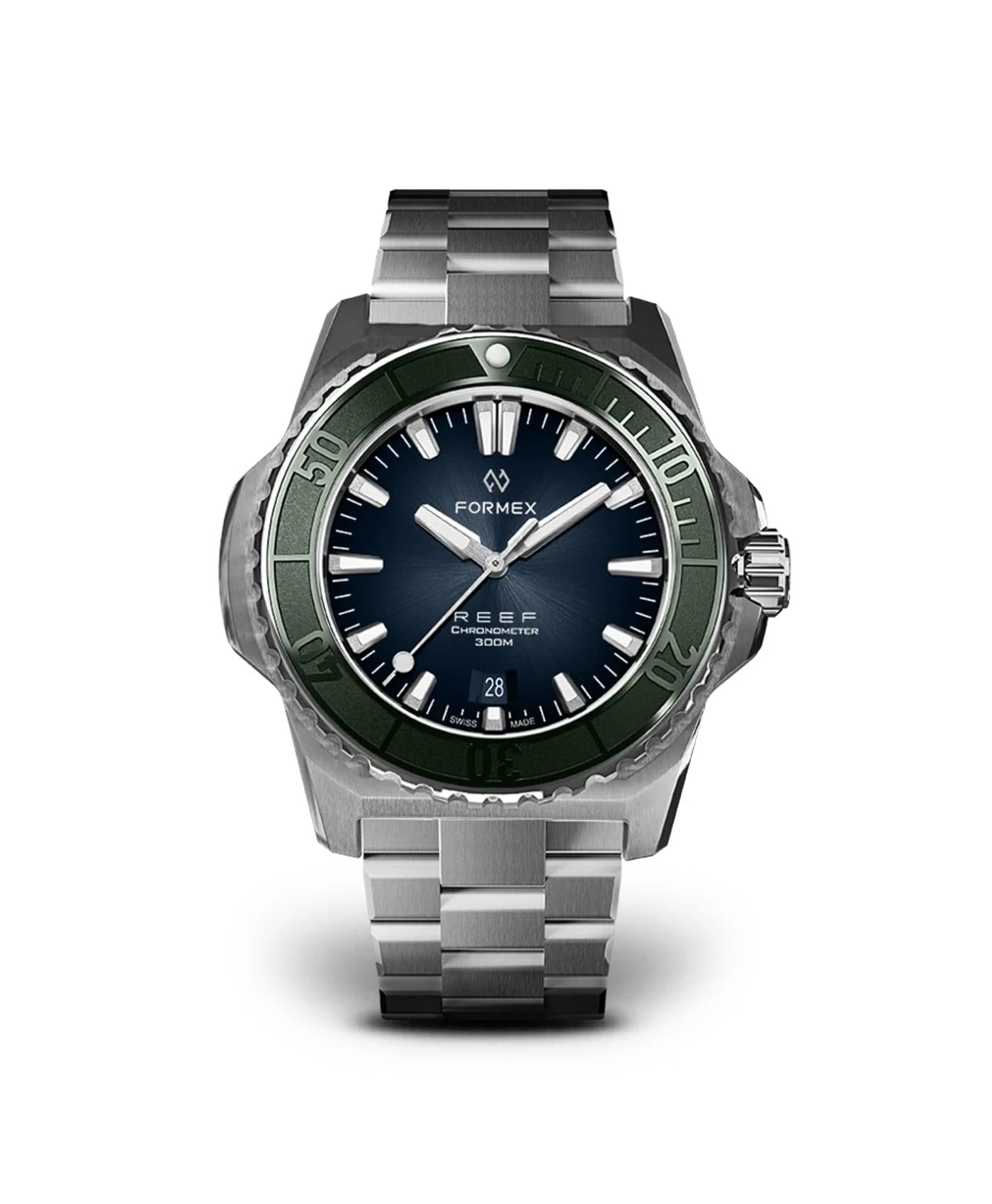 Formex – Reef – Automatic Chronometer COSC 300m – Blaues Zifferblatt/Grüne Lünette 1 Formex – Reef – Automatic Chronometer COSC 300m – Blaues Zifferblatt/Grüne Lünette