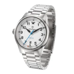 Draken – Peregrine – Version B – Weiß – Edelstahlarmband 8 Draken – Peregrine – Version B – Weiß – Edelstahlarmband -WATBANDIT Verkäufe Peregrine B SS white front angle2