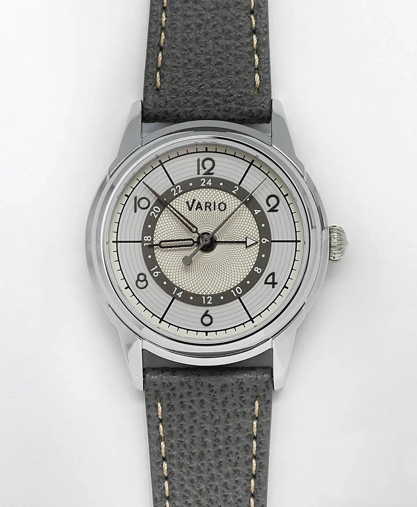 Vario – Empire Seasons True GMT – Winter White Automatic Dress Watch – Pewter Grey Lederarmband & Metallarmband 1 Vario – Empire Seasons True GMT – Winter White Automatic Dress Watch – Pewter Grey Lederarmband & Metallarmband